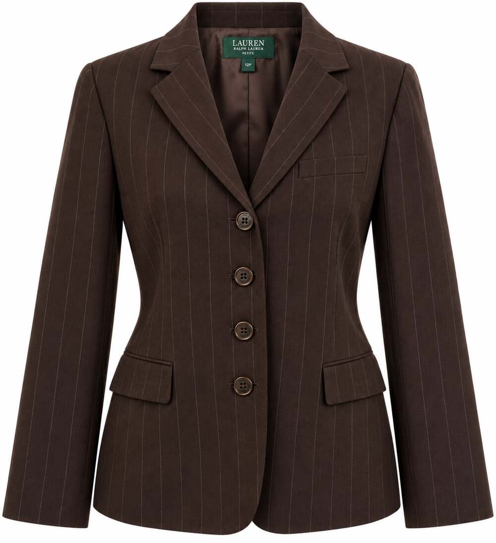 Lauren Ralph Lauren Petite Brown Pinstripe Blazer Jacket Size 12P